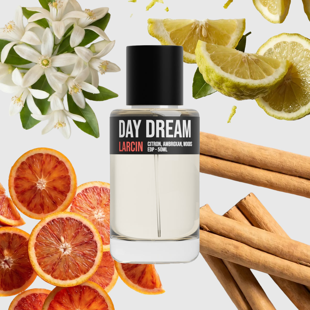 Day Dream scent notes — citrus, tea, ginger, amber, soft woods, inspired by Louis Vuitton Imagination – Larcin