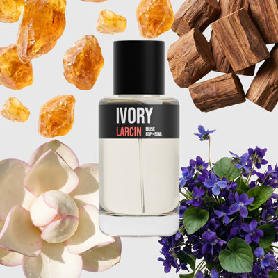 Ivory scent notes — ambrette, violet, magnolia, sandalwood, cedar, musk, inspired by Byredo Mojave Ghost – Larcin