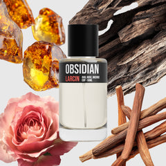 Obsidian scent notes — saffron, smoky oud, rose, amber, leather, inspired by Louis Vuitton Ombre Nomade – Larcin