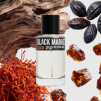 Black Market scent notes — spiced tonka, oud, amber, rose — Larcin