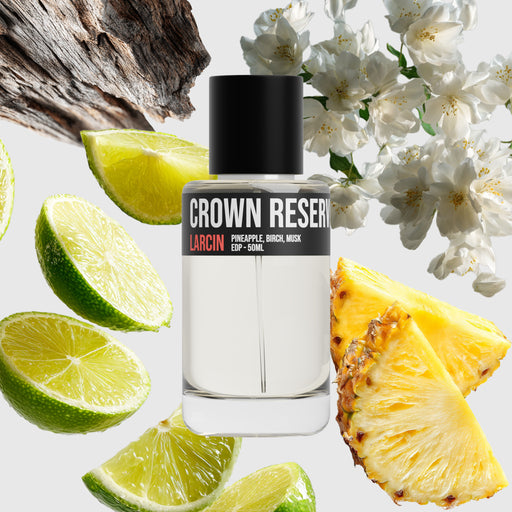 Crown Reserve scent notes — pineapple, blackcurrant, smoky birch, oakmoss, musk, inspired by Creed Aventus – Larcin