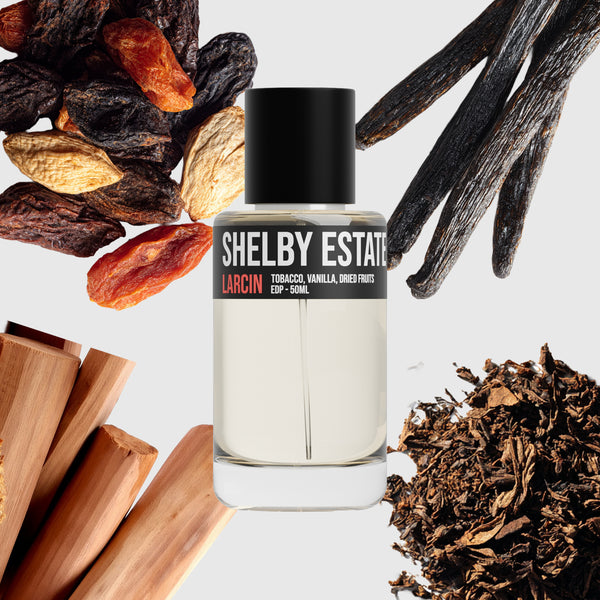 Shelby Estate scent notes — pipe tobacco, vanilla, clove, resinous woods, inspired by Tom Ford Tobacco Vanille – Larcin