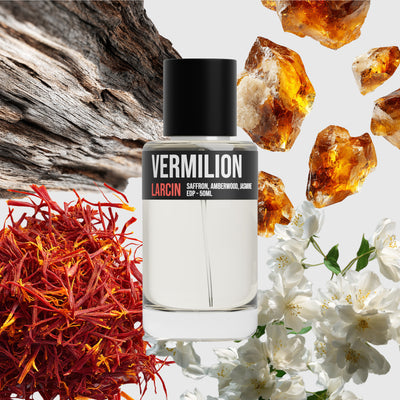 Vermilion scent notes — saffron, ambergris, cedar, inspired by Maison Francis Kurkdjian Baccarat Rouge 540 – Larcin