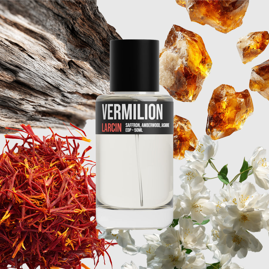 Vermilion scent notes — saffron, ambergris, cedar, inspired by Maison Francis Kurkdjian Baccarat Rouge 540 – Larcin
