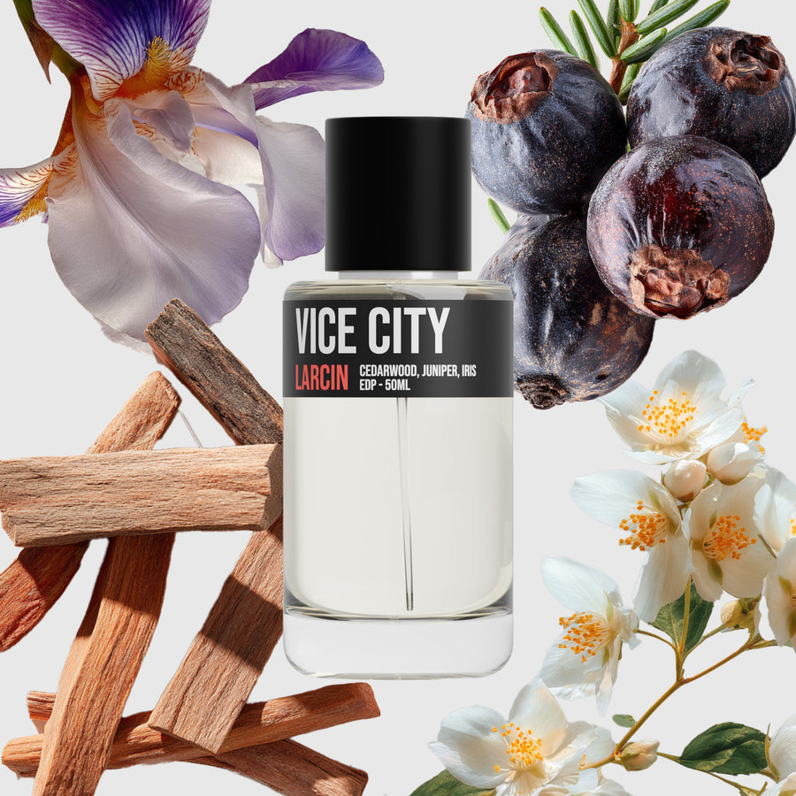 Vice City scent notes — juniper, jasmine, cedar, tobacco, tonka, amber, inspired by Diptyque Orphéon – Larcin